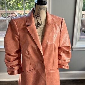 Cinq a Sept Crocodile-Embossed Blazer in Coral